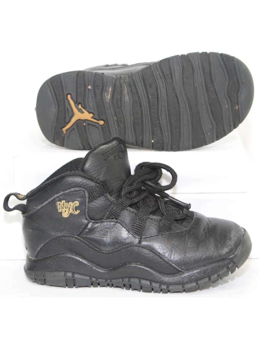 Nike Air Jordan 10 Retro Sneakers City Pack NYC Shoes Black Gold Youth Boy Sz 9C